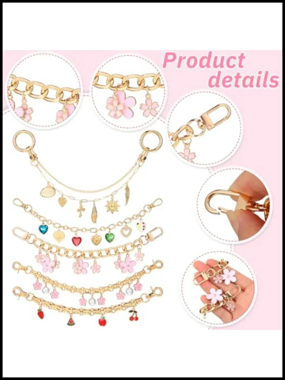 8 Pcs Bag Charms Set Gold Alloy Metal Chain Extender for Handbags Purse Wallet